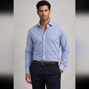Stefano Ricci Light Blue Micro-Check Dress Shirt